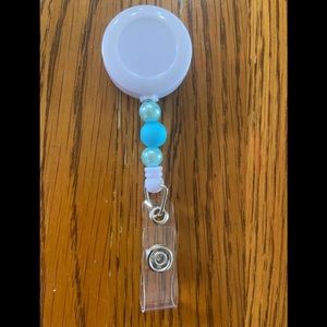 Handmade Blue and Blue Pearl Beaded Interchangeable Badge Reel